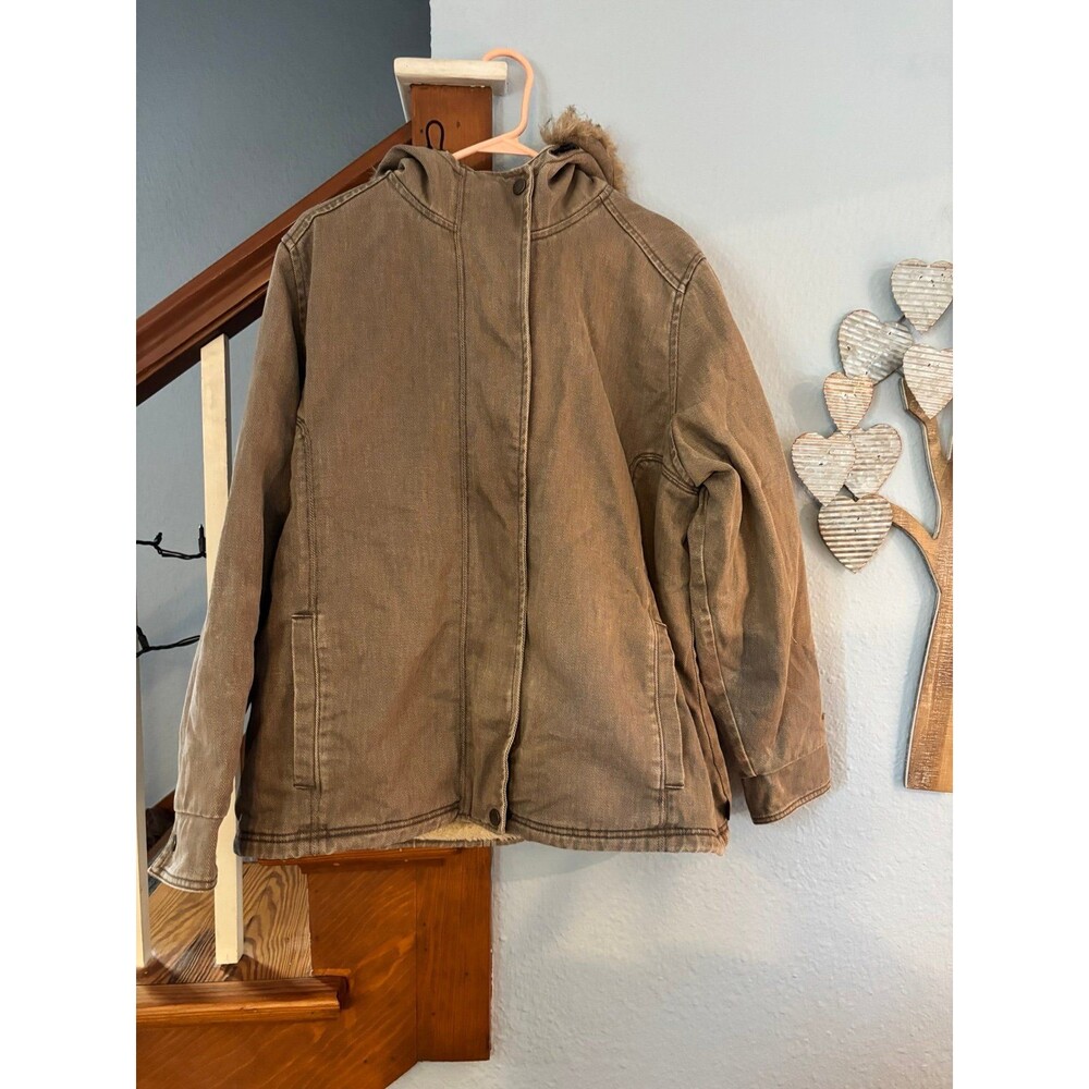 Dark wheat Brown Sherpa Lined Hooded Jacket Woolrich vtg y2k XL coat parka